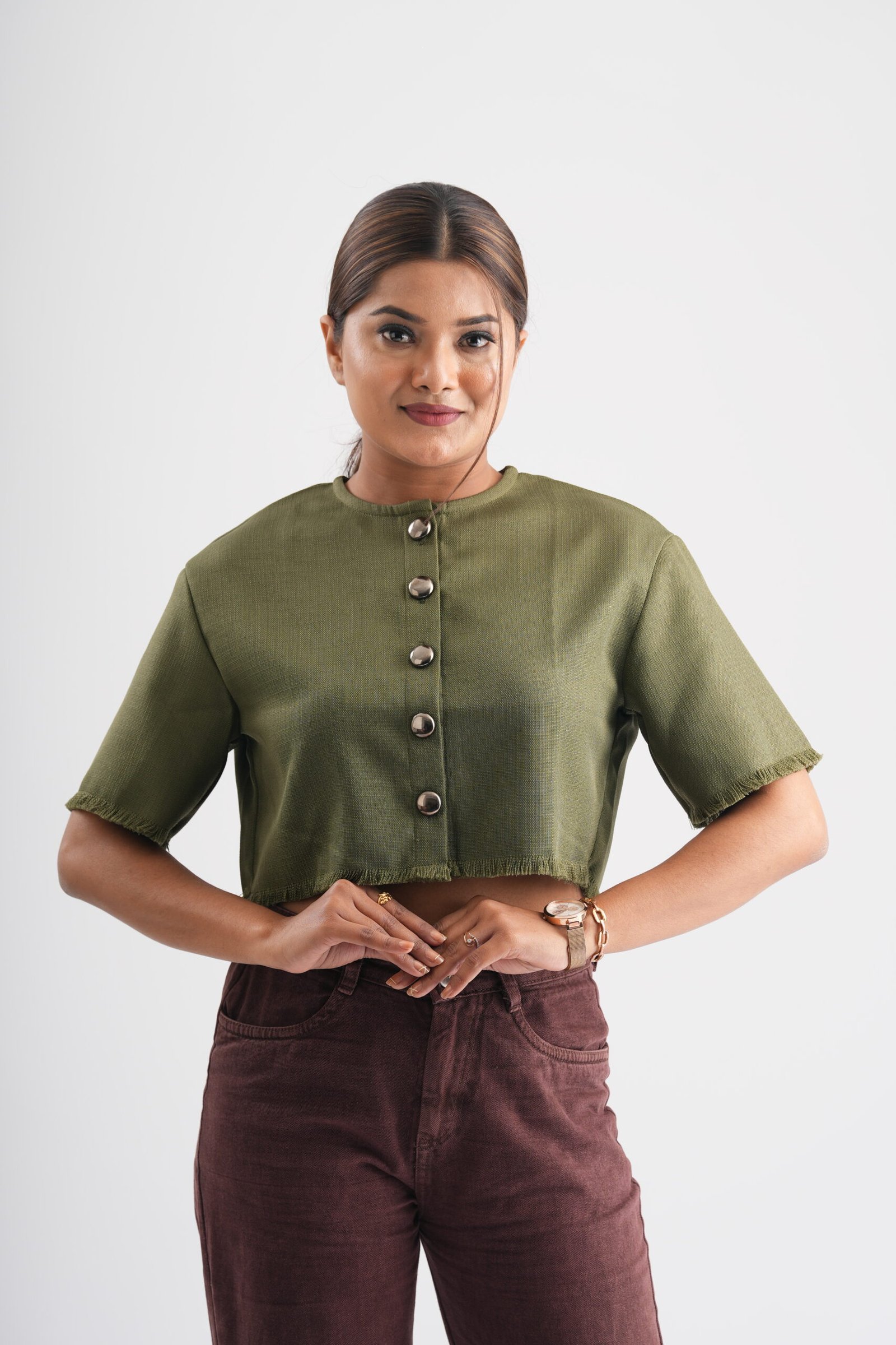 Women Sage Green Crop Top
