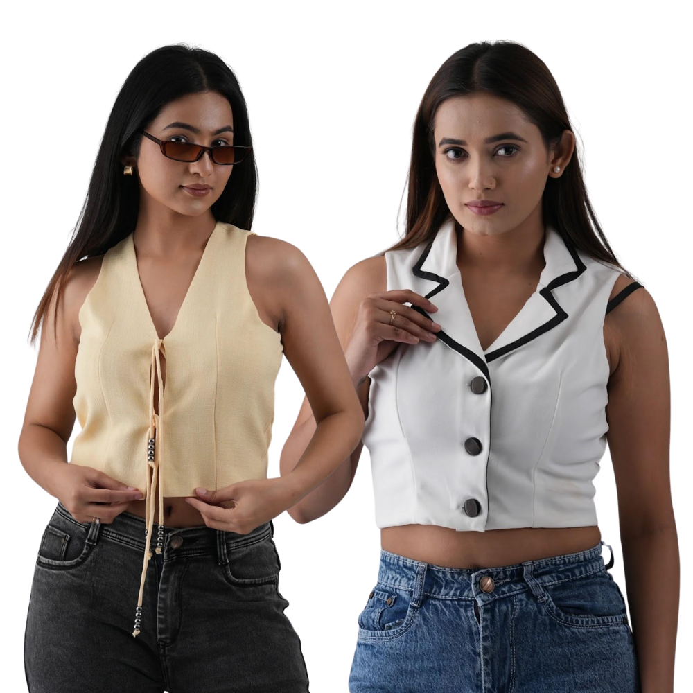 White Crop Coat & Front Open String Waistcoat